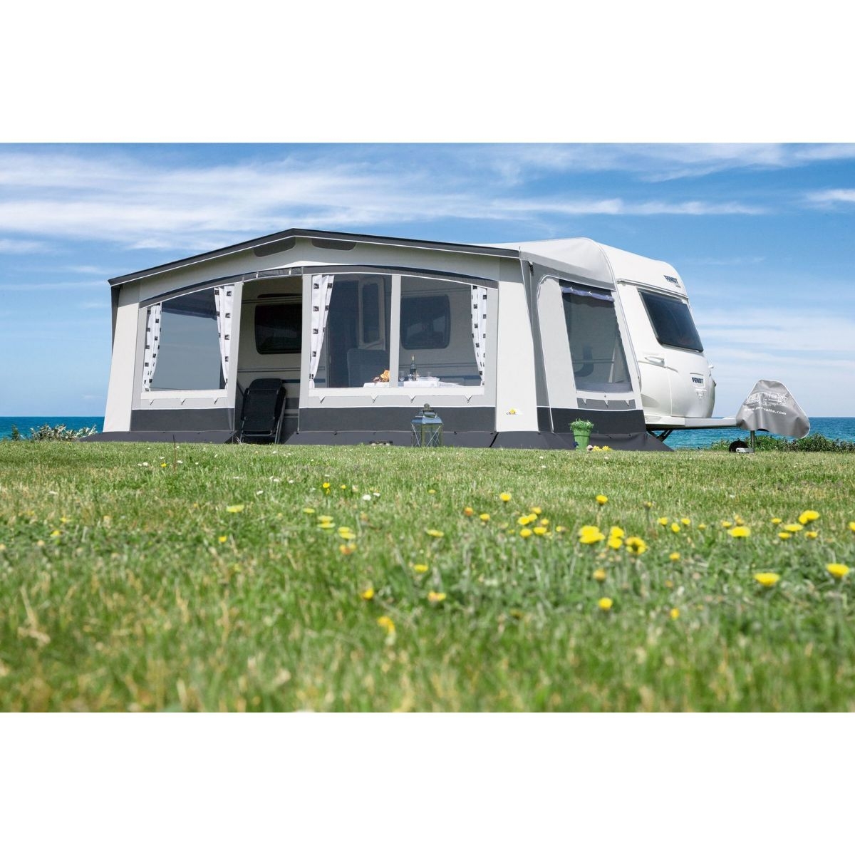 DWT Wohnwagen-Vorzelt TREND II Gr. 14 Umlaufmass 941-970 cm Tiefe 240 cm mit 28 mm Alu-Gestaenge - 126424ALU